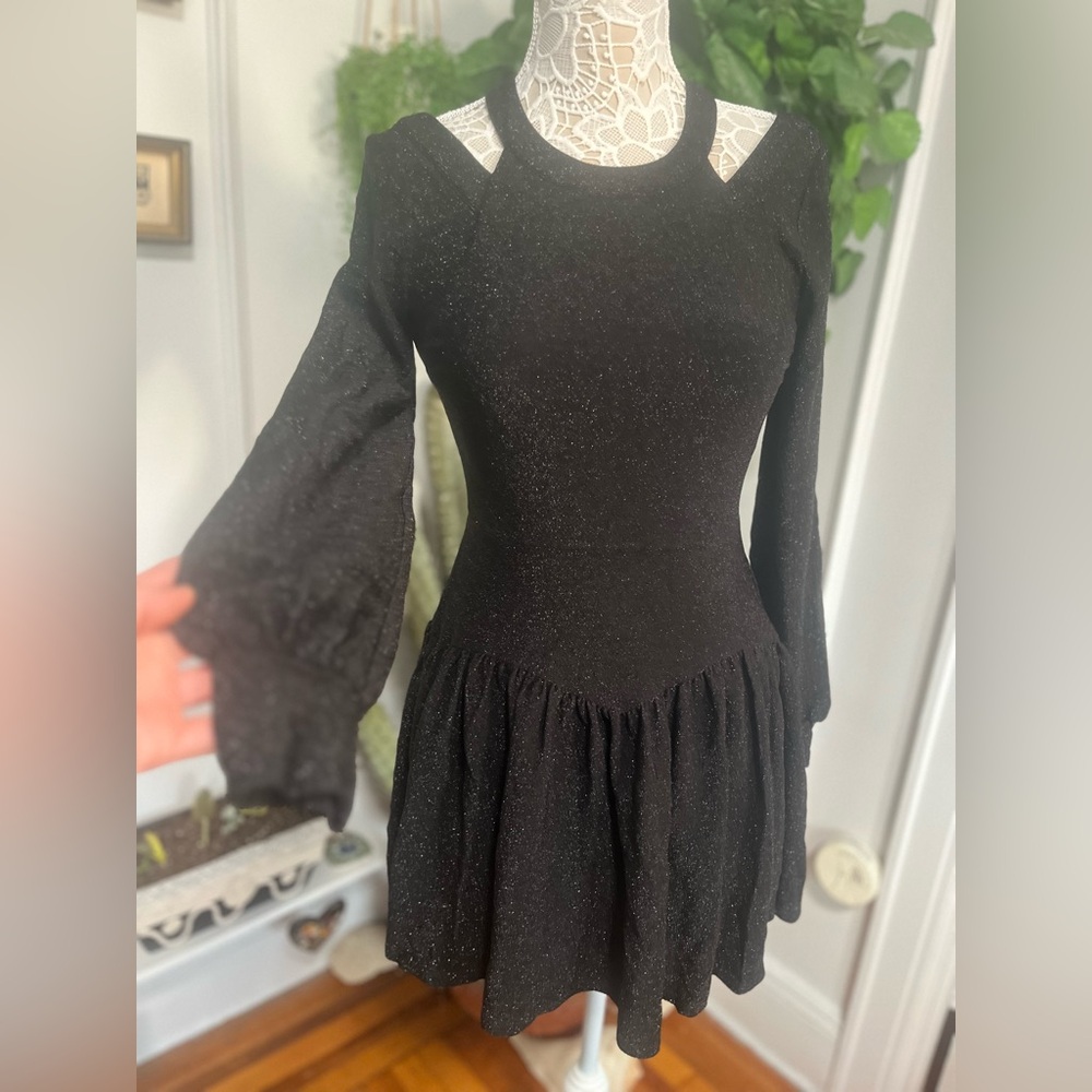 BCBG Generation Black Shimmer Cutout Long Sleeve Fit & Flare knit Dress Small
